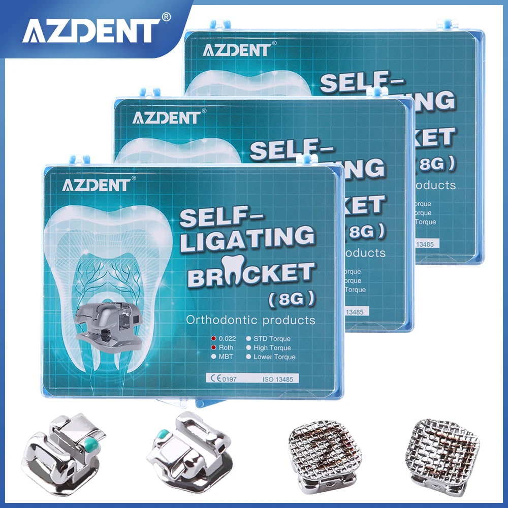 

AZDENT Dental Orthodontics Self-Ligating Brackets Metal Braces Movable Hook Auxiliary Hole With Buccal Tube Roth/MBT/STD 0.022