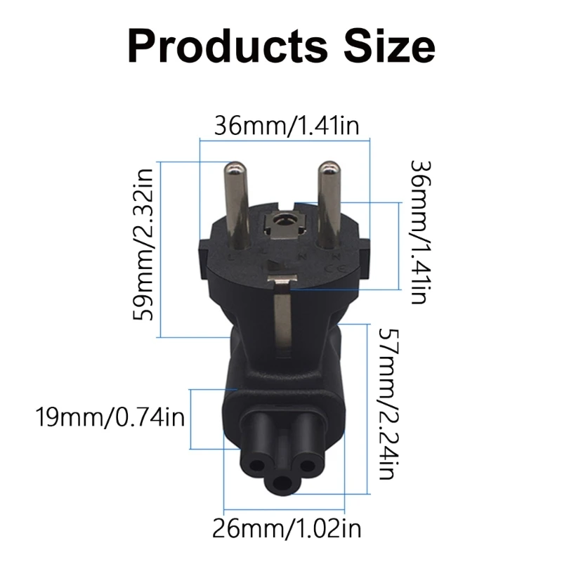 Переходник силового кабеля EU4 8 мм на C5 прямоугольные разъемы папа-мама материал