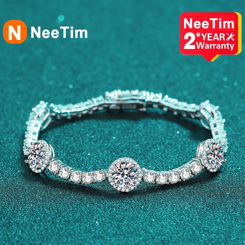 

NeeTim Moissanite Tennis Bracelets for Women Sparkling Diamond 925 Sterling Silver with White Gold Plated Luxury Jewellery Gift