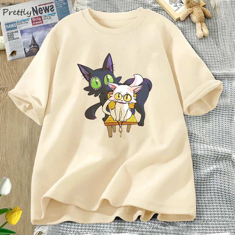 

Cute Daijin & Black Cat Suzume T-shirts Funny Anime T Shirt Women Cotton Summer Short Sleeve Tee Shirt Harajuku Pullover Tops