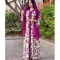 wepbel muslim womens dress abaya arab robe purple printed maxi hijab dresses south asian saree turkey robe caftan maxi dress