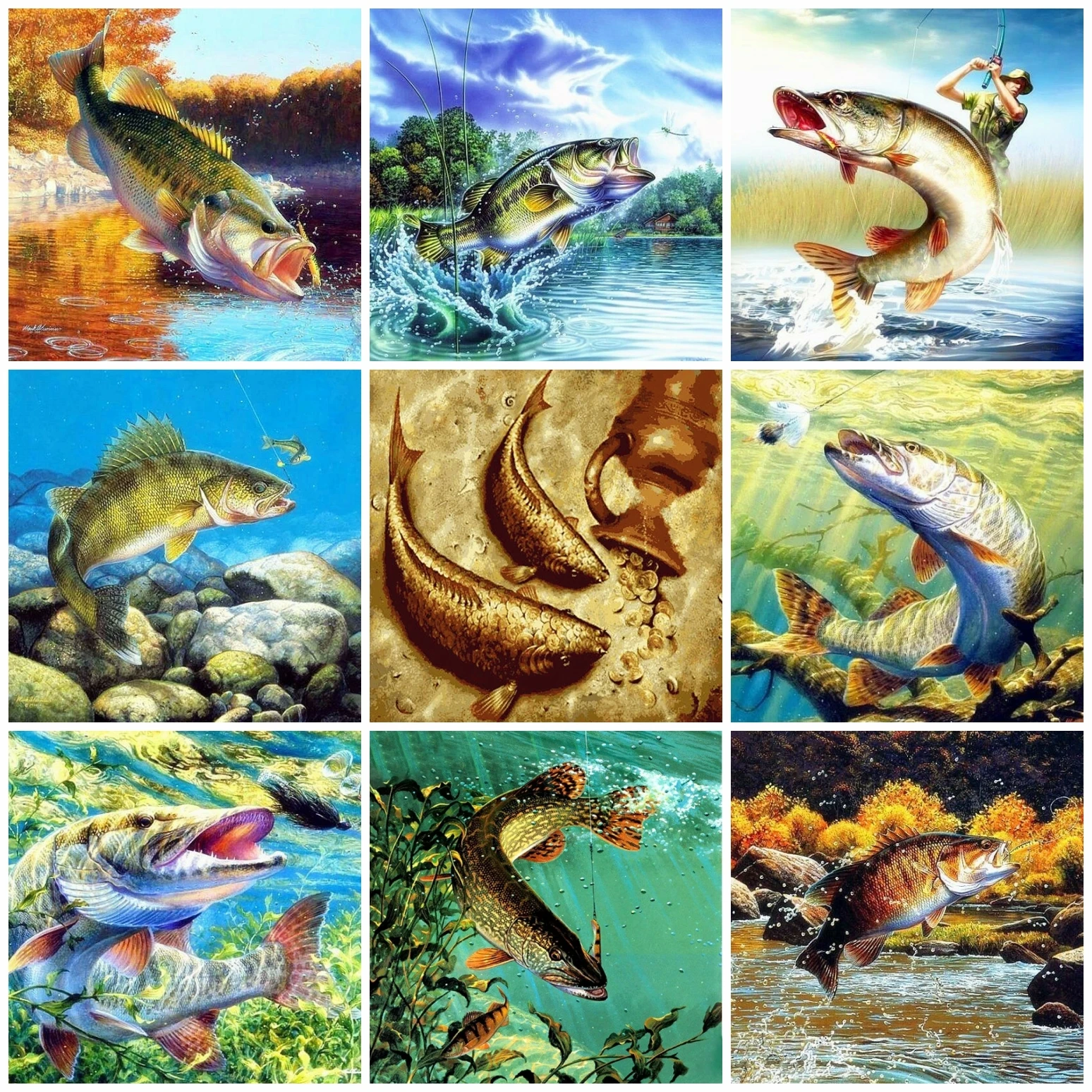 

AZQSD Diamond Painting Fish Cross Stitch Kits Picture Of Rhinestones Diamond Embroidery Animal Mosaic Needlework Home Decor Gift