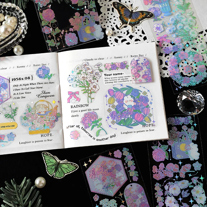 

MOHAMM 3 Sheets PET Silver Foil Fruit Floral Stickers for Journaling Scrapbook Card Making Photo Frame DIY Projects