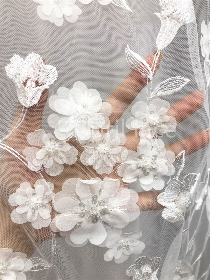 

London Lady Xu677# Spring Flower Dobby Laser 3D Flower 2023 April 5Yards Bridal Wedding Haute Couture Lace Fabric
