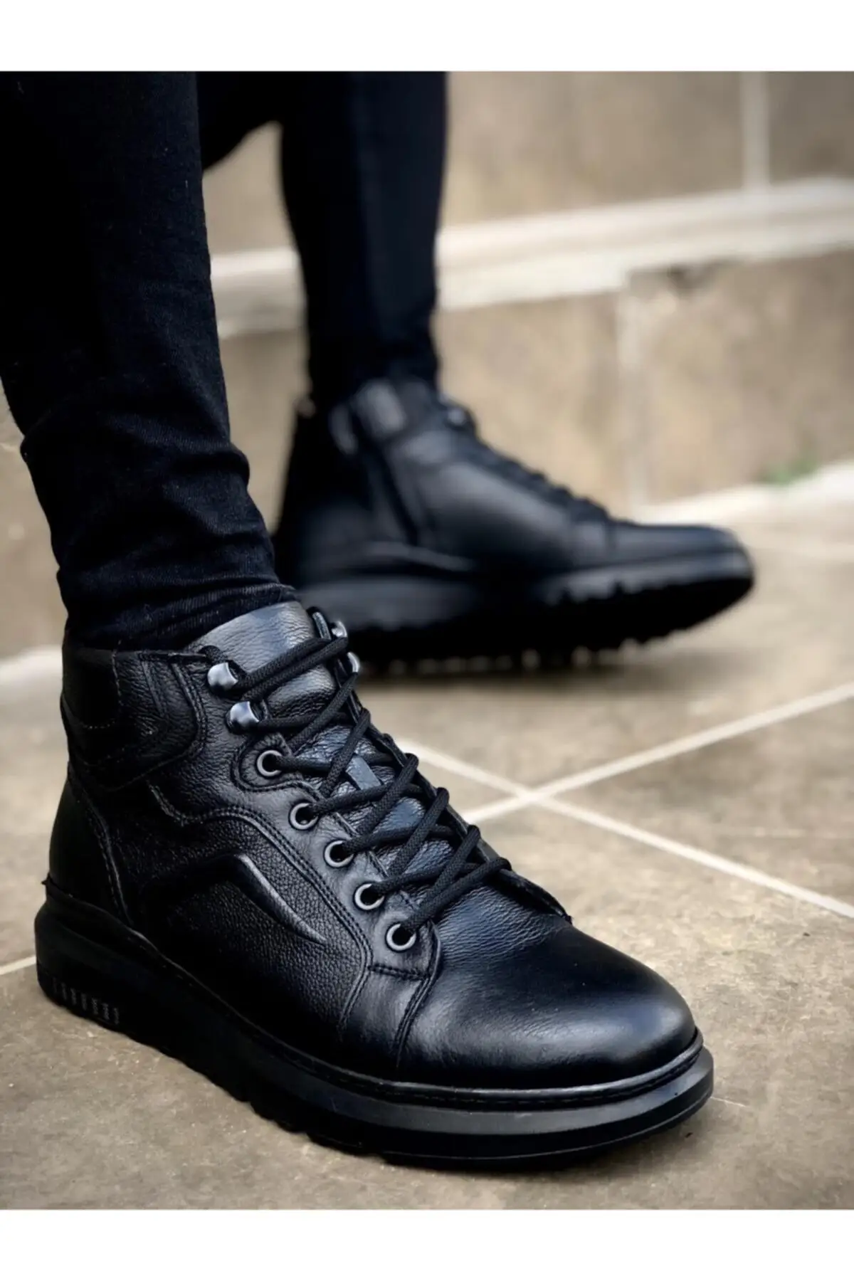 

BA non-killing genuine leather zippered black sports half wrist Casual Warm Hiking Work Boots
