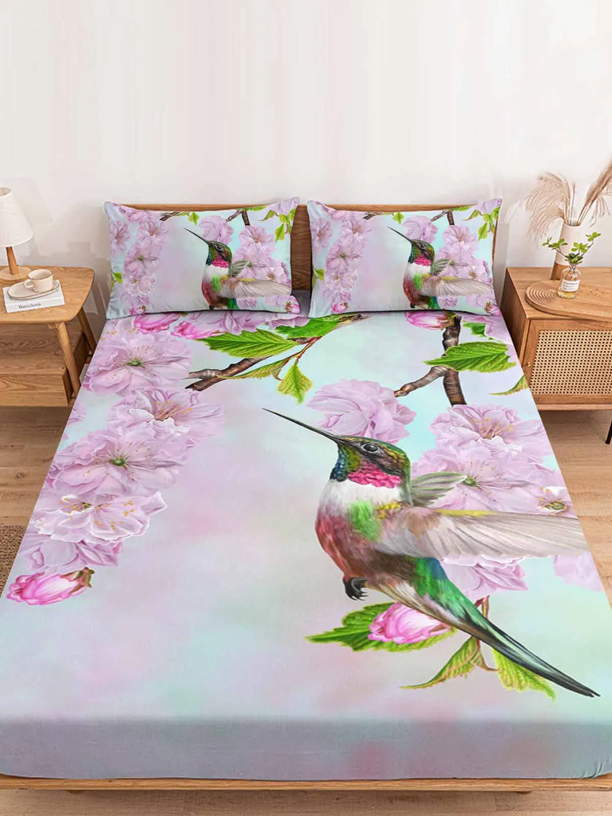 Простыня с цветочным принтом Колибри Натяжная маслом эластичная лента