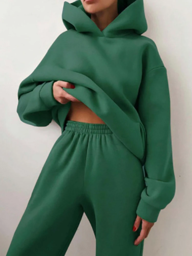 

Женский утепленный спортивный костюм, осенне-зимние теплые толстовки, топы, костюмы, Повседневная Толстовка, штаны для бега, одежда, спортив...