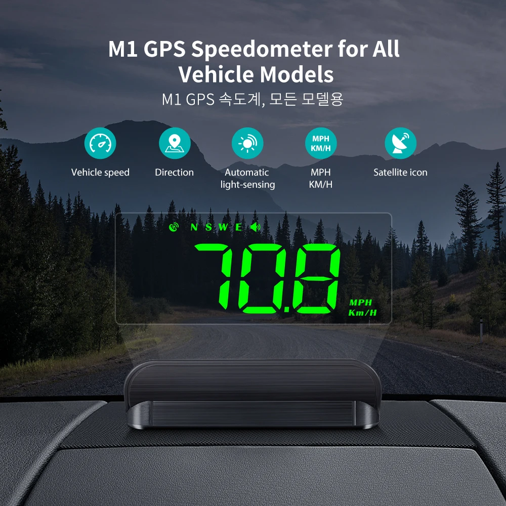 Автомобильный дисплей на лобовом стекле M1 HD GPS HUD с расходом топлива компьютер для