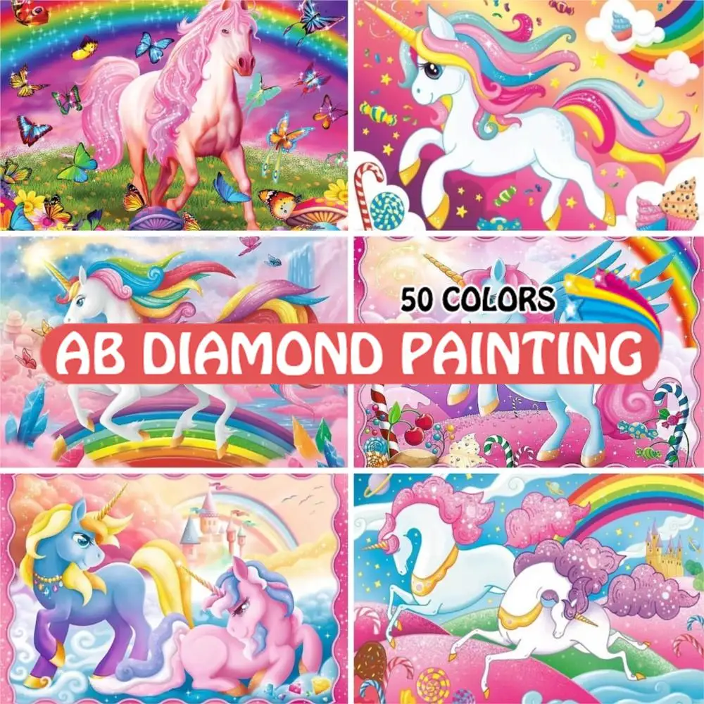 

AB Diamond Painting Unicorn Pink Horse Cartoon DIY Full Drill Rhinestone Embroidery Dream Cloud Mosaic Cross Stitch Home Decor