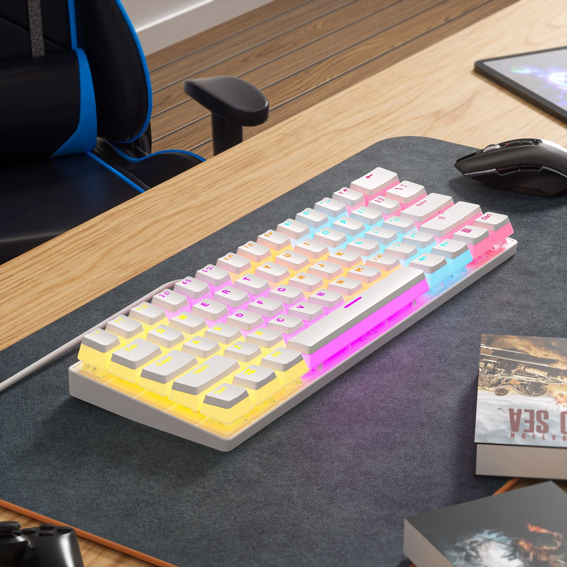 

61-key portable double-skin milk pudding key cap mechanical keyboard