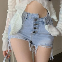 sexy high waist womens short jeans shorts 2022 summer denim cotton hole elastic irregular ladies skinny super short jean
