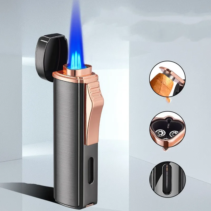 

Windproof Blue Flame Metal Portable High Fire Gas Lighter Cigar Accessories Visual Gas Chamber Torch Turbine Igniter, Men's Gift