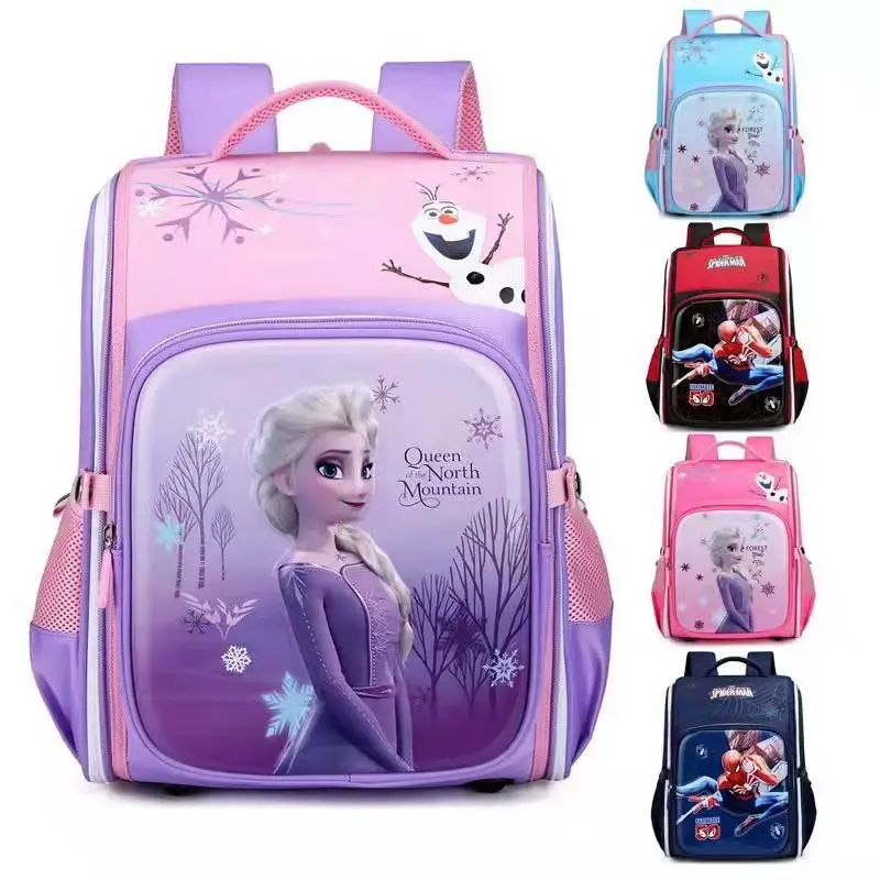 Disney Frozen Marvel School Bags For Boys Girls Elsa Spider Man Primary Student Shoulder Orthopedic Backpack Grade 1-3 Mochila