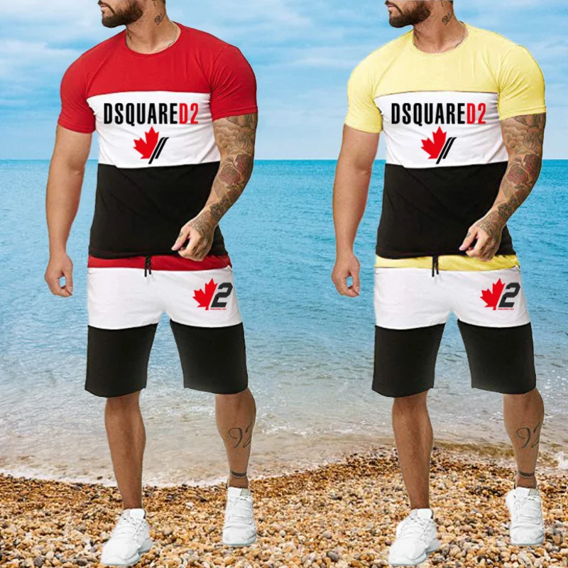 

Мужской костюм с коротким рукавом, футболка с принтом и шорты, Летний Полосатый повседневный уличный мужской костюм, 5 цветов, Размеры S ~ 4XL