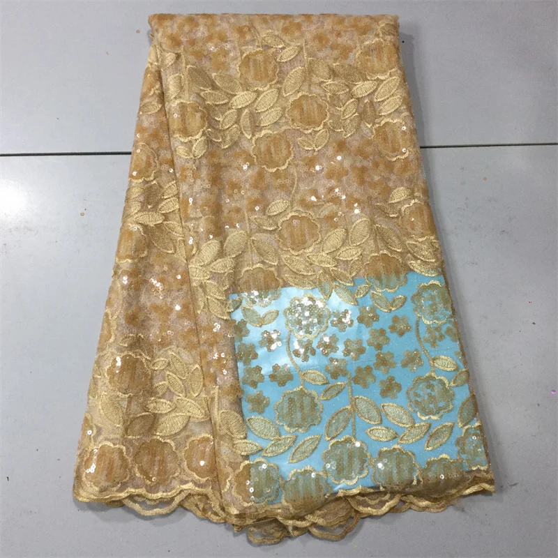 

Gold African Sequins Lace Fabric 2022 High Quality French Tulle Lace Fabric with Sequins Nigerian Lace Fabric for Party KPL22112