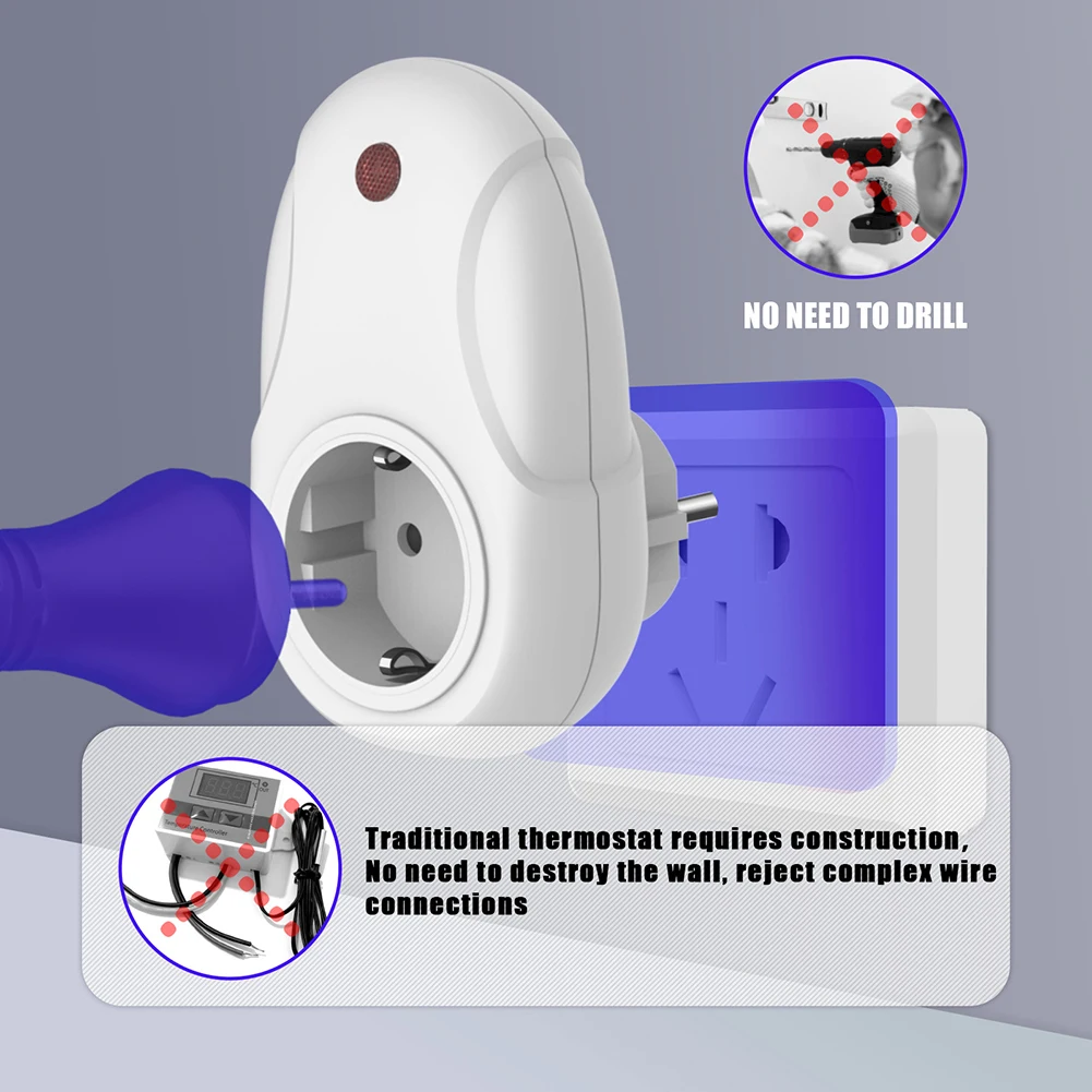 

Wireless Thermostat Thermostat 2.4G Green Backlight Switchable Mode Wide Application Wireless Thermostatforheating