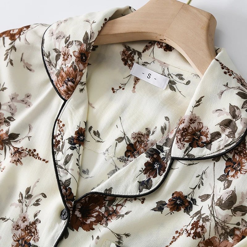 1 NEW  100% Viscose  Pajamas For Women 2022 Flower Print Home Clothes 2Pcs Set Sleepwear Female Tops+Pants Nighties Pijama Suit