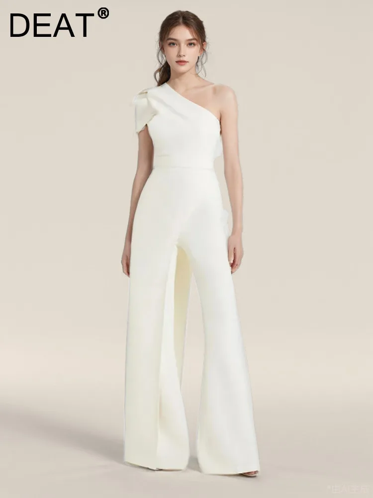 DEAT женские модные вечерние комбинезоны с косым воротником и открытой спиной