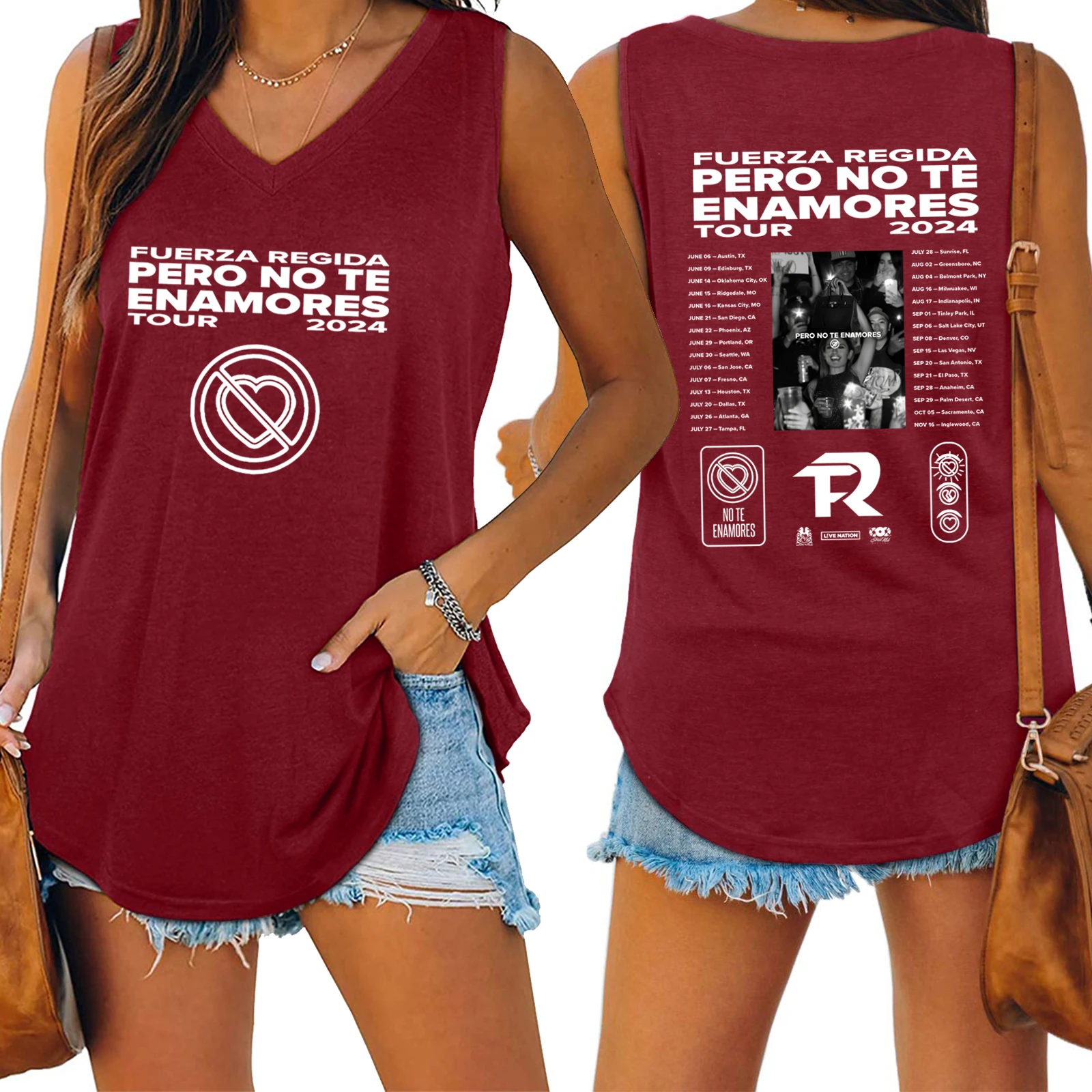 Женская летняя футболка без рукавов с надписью Force Regida but No Te Enamores Tour 2024