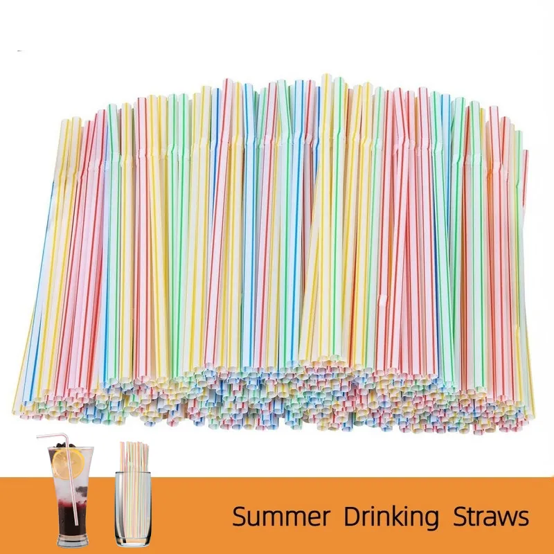 

100-1500 Pcs Disposable Elbow Plastic Straws For Kitchenware Bar Party Event Supplies Striped Bendable Cocktail Drinking Straws