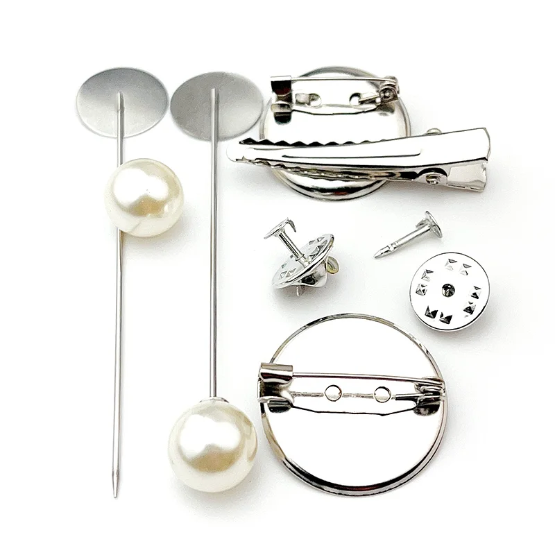 50Pcs Disc Shaped Brooch Base Safety Pearl Stainless Long Pin DIY Make Handmade Flower Jewelry Accessories Findings Wholesale