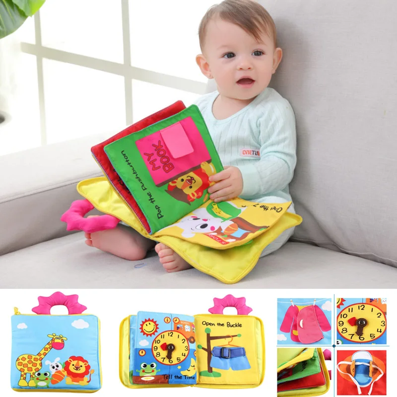 

12 Pages Educational Soft Baby Toys Infant Kids Early Development Cloth Books Cartoon Animal Learning Unfolding Activity Books