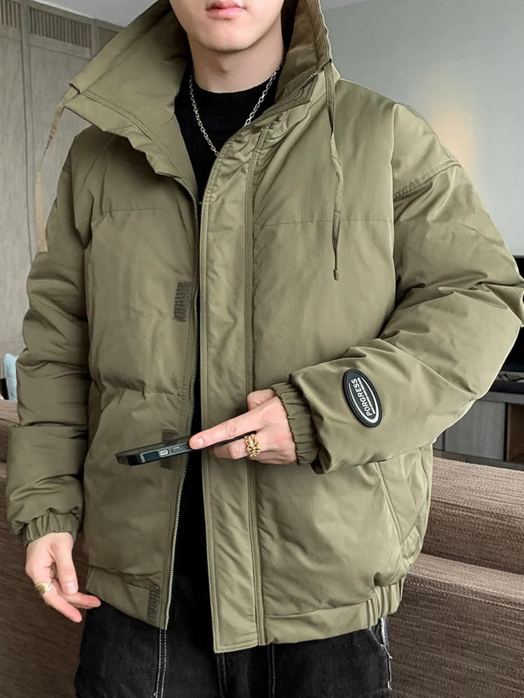 

2023 New Men's Winter Jacket Warm Parka Fashion Stand Collar Solid Cotton Padded Windbreaker Coat Casual Thermal Thick Parkas