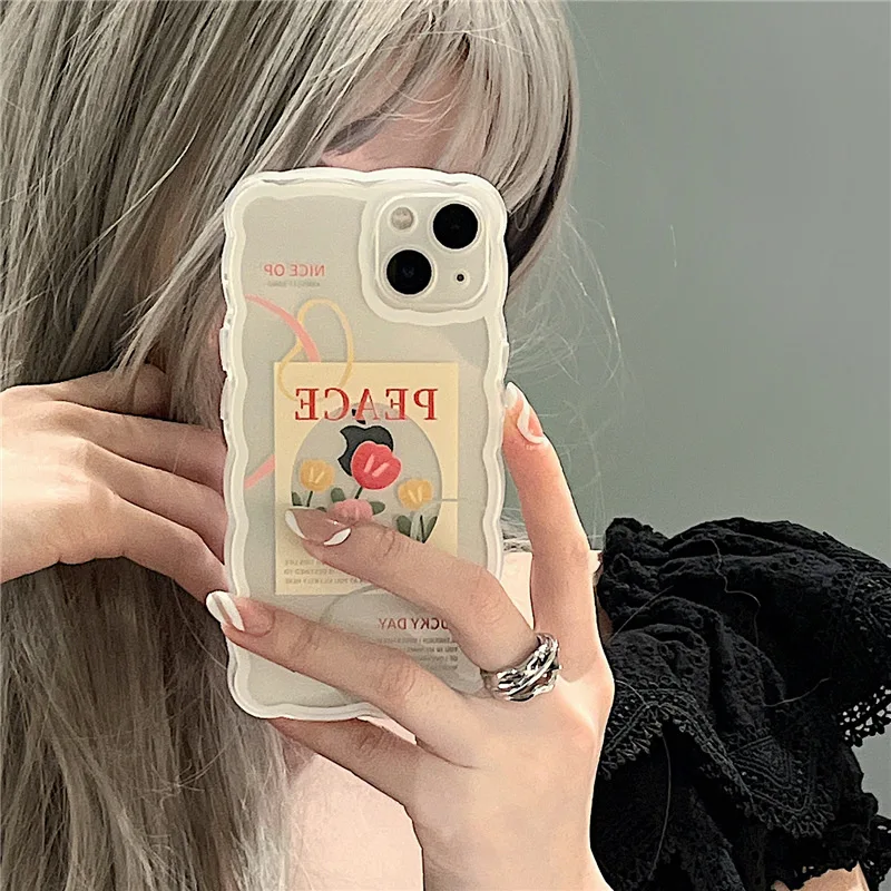 

Art wavy Tulip Case For Iphone 14 Cover 11 12 13 14 Pro Max X XR XS Max 7 8 14 Plus 12 13 Mini SE 2020 Clear Cartoon Back Bumper