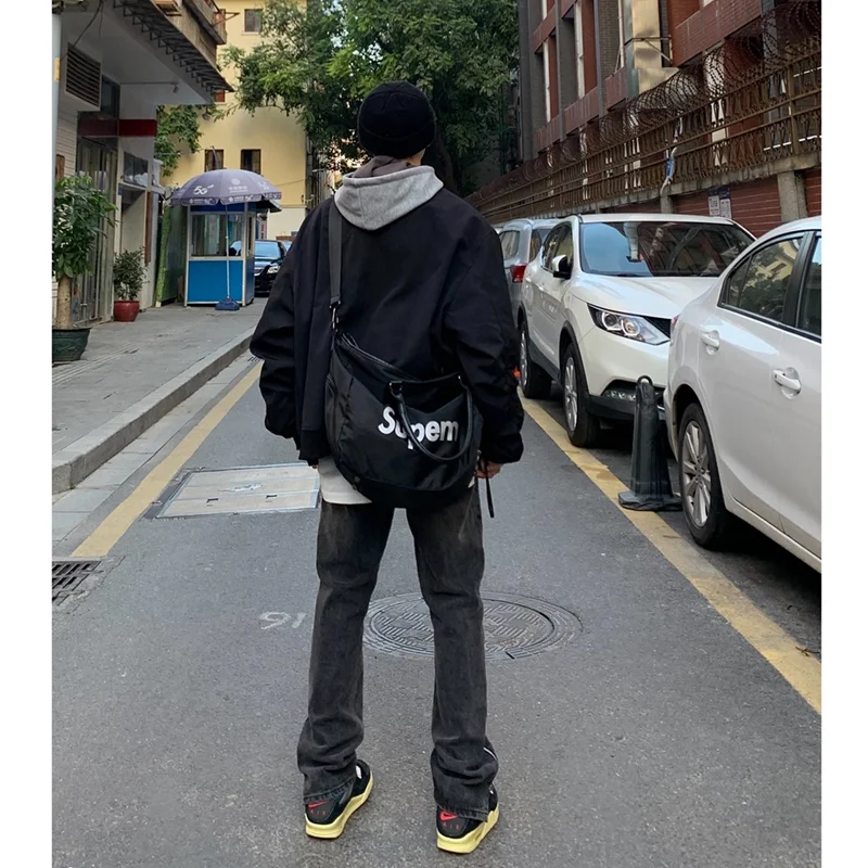 Men Clothing 2022 New Recreational Comfortable Black Jeans Loose Temperament Versatile Side Zipper Straight Pants Autumn Female