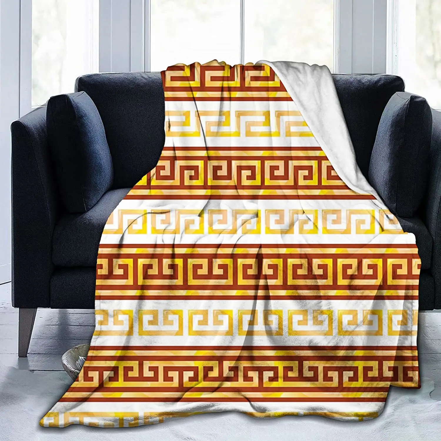 

Throws Blanket Ancient Greek Cultural Tribal Geometric Meander Figure Ornament Design Throw Blanket Warm Soft Blankets