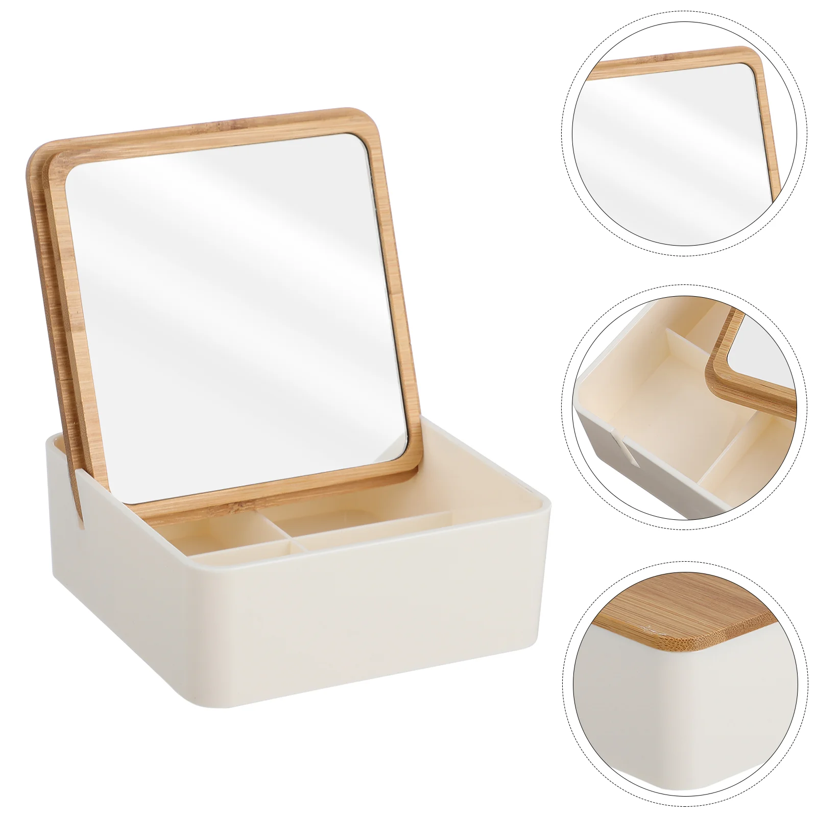 

Mirror Makeup Box Mini Desk Rotating Storage Table Portable Folding Stand Adjustable Display Vanity