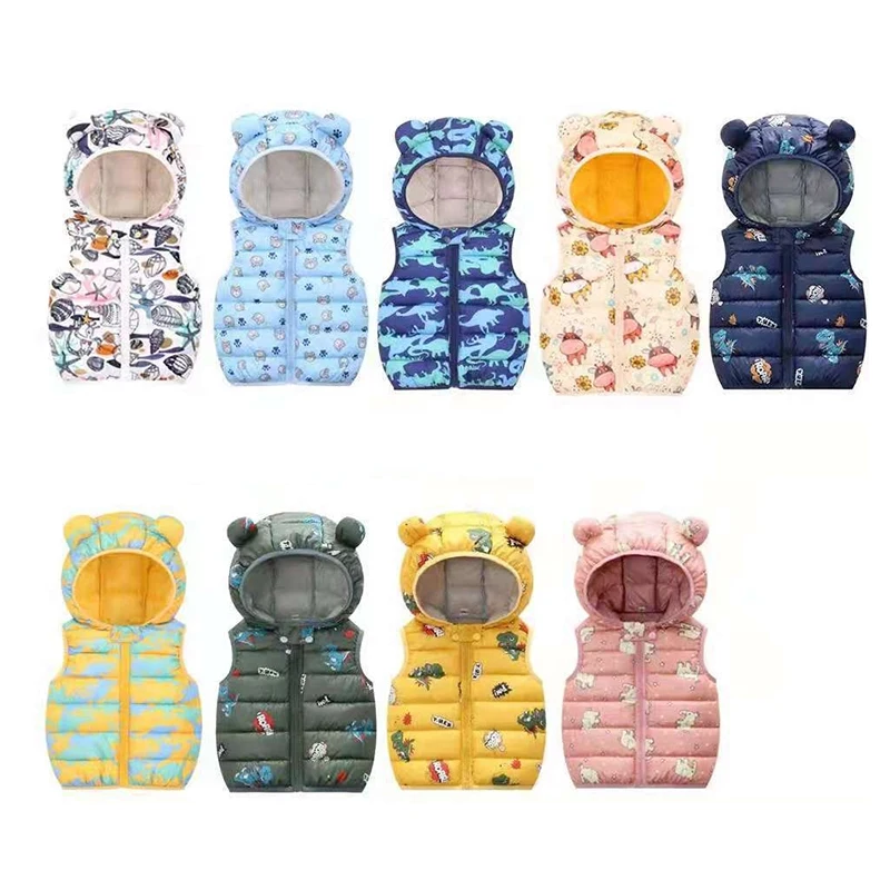 

Детский жилет на осень и зиму, детский хлопковый теплый пуховик, пальто с мультяшным принтом, куртки с капюшоном для мальчиков и девочек, дет...