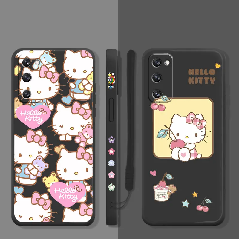 Hello Kitty Pink Love Holding Bear Liquid Phone Case For Samsung Galaxy S22 S21 S20 FE Ultra S10 S9 S8 Plus S10e Note 20 10 Lite
