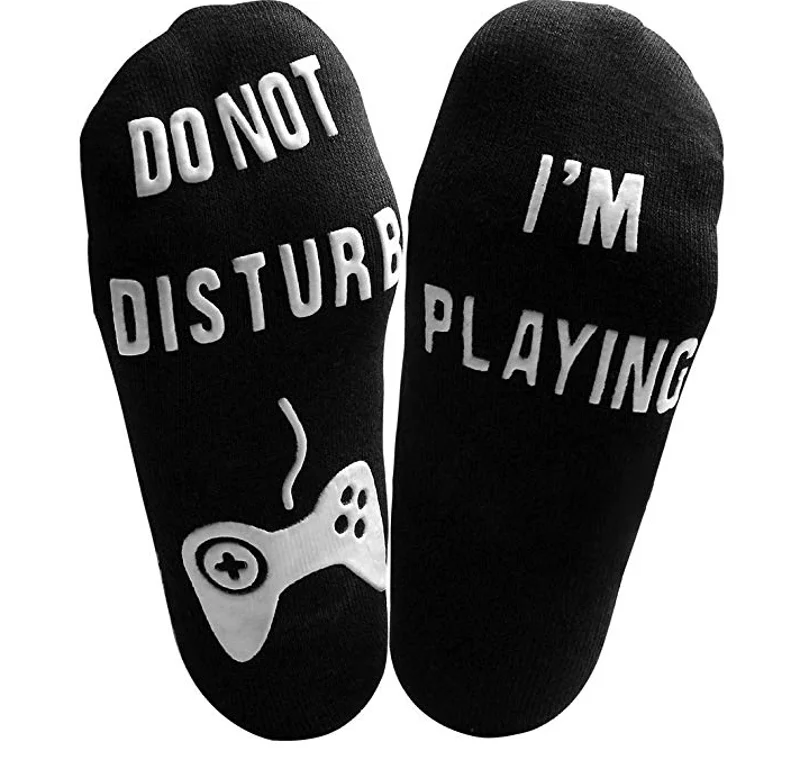 Women Men Unisex Novelty Funny Short Ankle Socks Cotton Anti Slip Rubber Letters Gamer Lovers