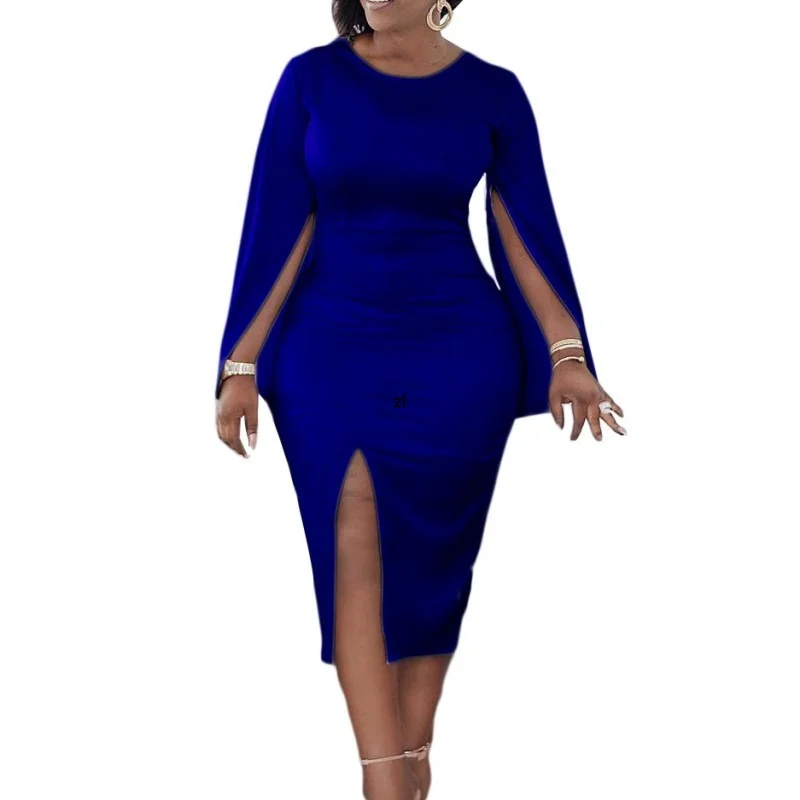 

African Dresses For Women Spring Autumn Africa Clothing Long Sleeve Dress Sexy O-Neck Perspective Slim Dress Office Lady Party