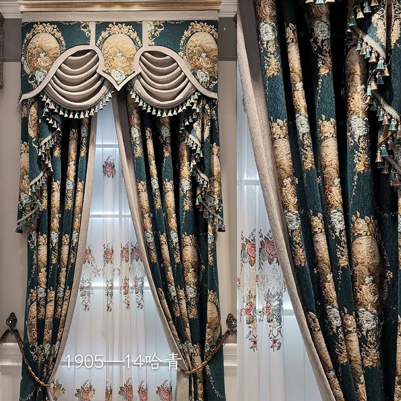 

European Luxury Atmosphere Curtains for Living Room Chenille Jacquard Blackout Curtains for The Bedroom and Thickened Cortina