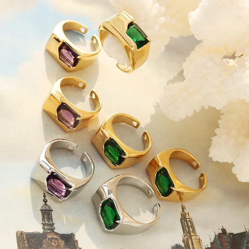 

Amaiyllis 18K Gold Light Luxury Inlaid Zircon Open Ring Personalized Fashion Index Finger Ring Jewelry