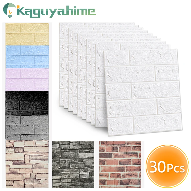 

Kaguyahime 30Pcs 3D DIY Wallpaper Self-Adhesive Wall Stickers Waterproof Sticker Decor For Bedroom Kitchen 3D Wallpaper Brick