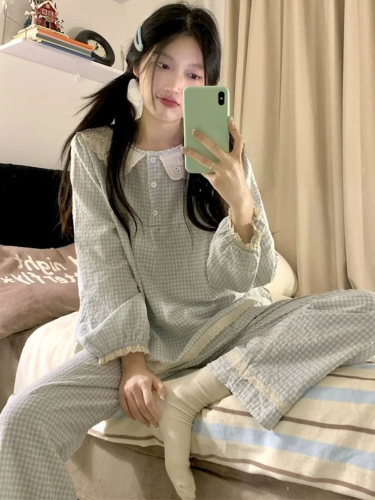 Пижама женская хлопковая с длинным рукавом и накладками на груди новинка 2024