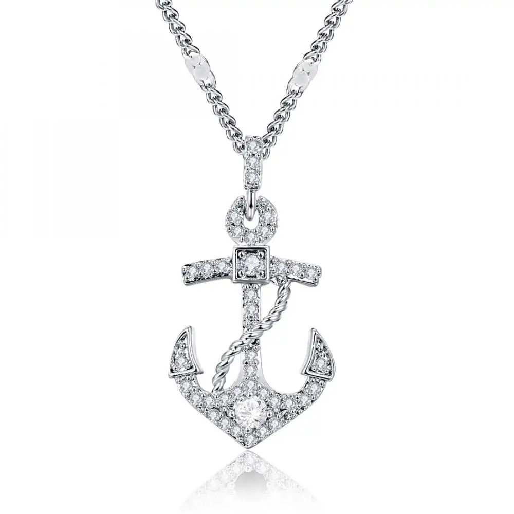 

New Fashion Trend Personality Women's Necklace Inlaid with Zircon Anchor-Shaped Necklace Simple Jewelry Creative Accessories