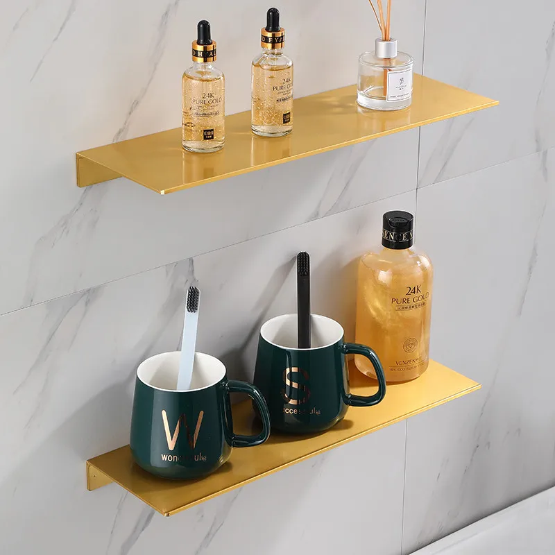 

Bathroom Shelf Aluminum Shower Soap Shampoo Holder Bath Cosmetics Storage Rack Bolt Inserting Type Brushed Gold Saled By Piece