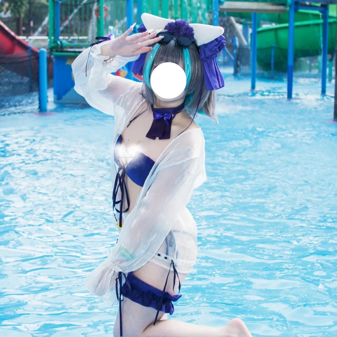 Фото Костюм для косплея Чешир из игры Azur Lane: купальник, бикини, белый халат с широкими рукавами, аксессуары для летних пляжных ролевых игр №5