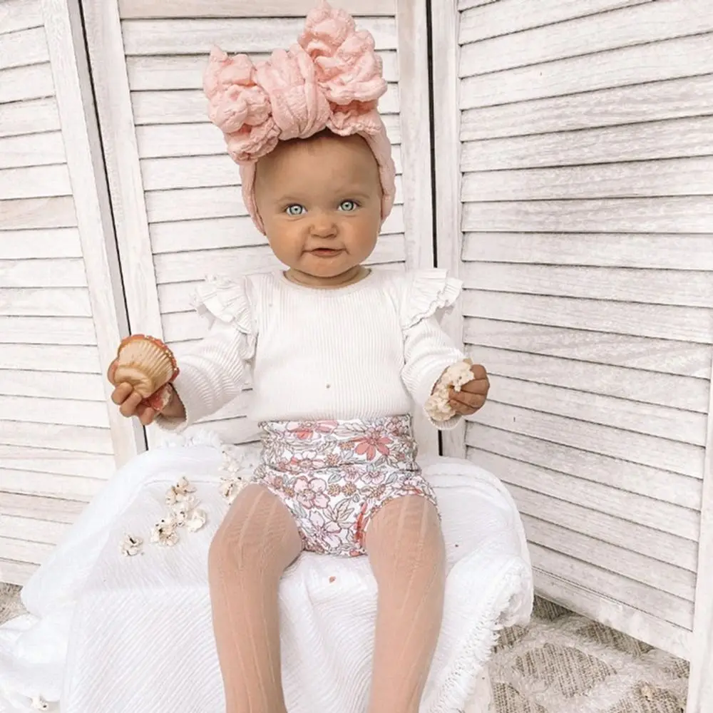 

Soft Spring Headgear Solid Color Double Layer Bows Hair Accessory Baby Headband Knitted Hair Band Headdress Kids Turban