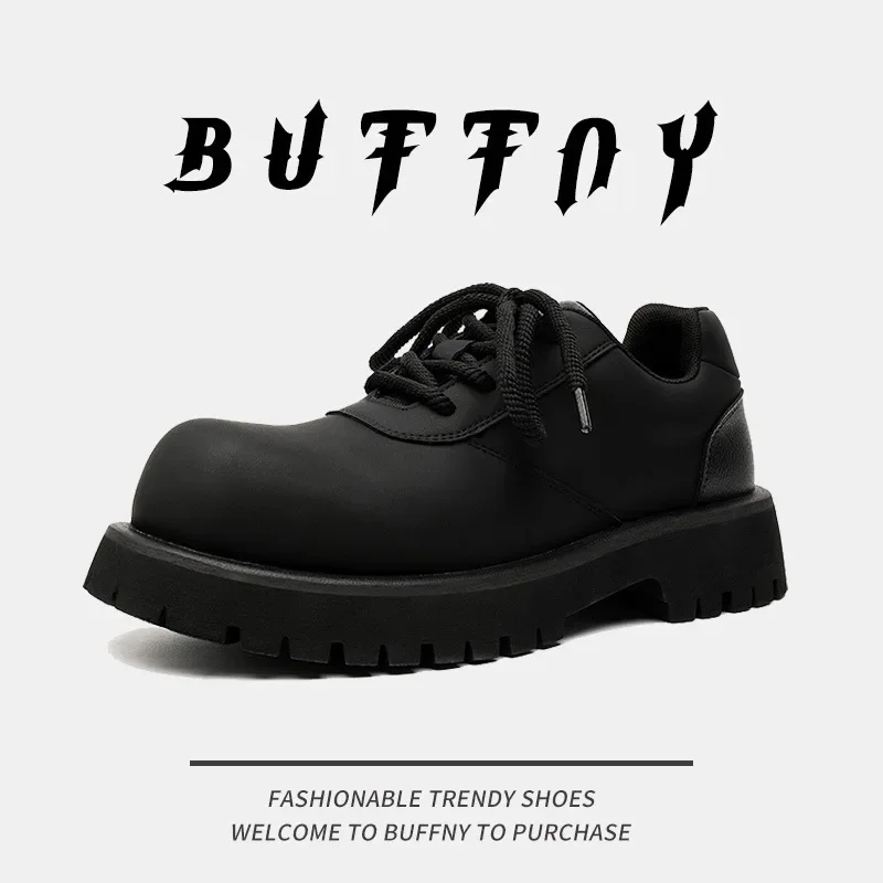 Модные мужские повседневные темно-черные кожаные туфли в британском стиле на