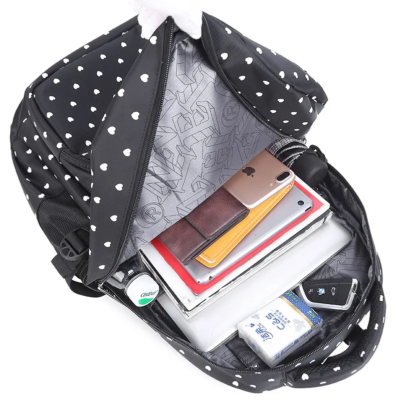 Candy Color Students Satchel Shoulder School Bag Lovely Heart Prints Large Capacity Backpack