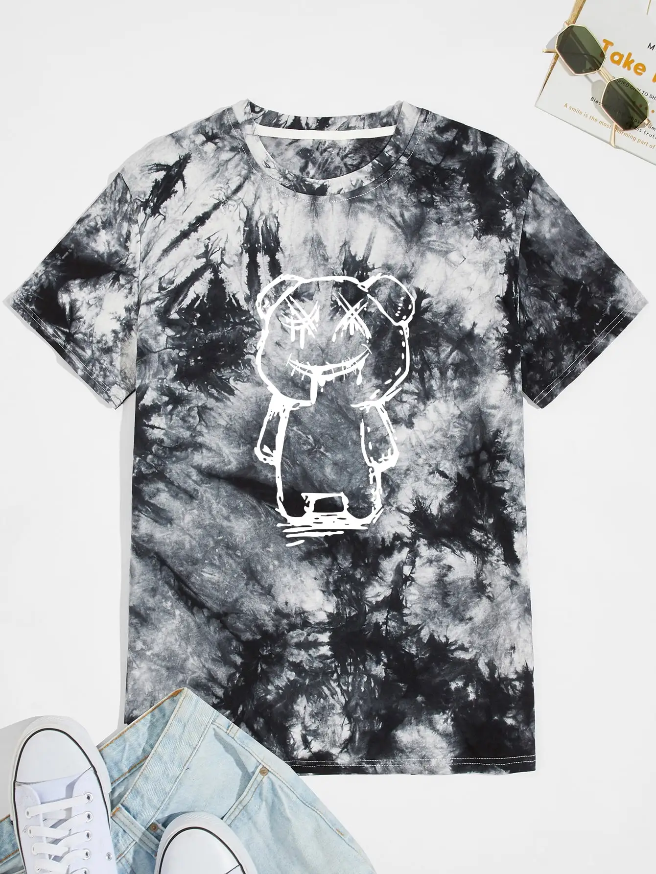 

Men's Print Oversize T-shirt Summer Cotton 2022 New Hot Sale Trend Casual Style Round Neck Loose Tie-dye Short-sleeved Top