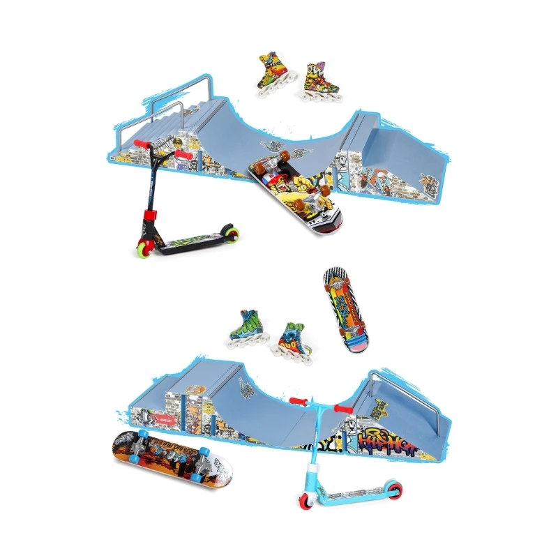 

Skate Park Kits 7Pcs Set Finger Skateboard Ramp Mini Skatepark with Finger Toy