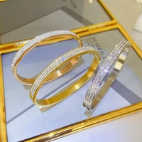 316l stainless steel cuff bracelet for women cubic zirconia bracelets bangles 3 colors choices
