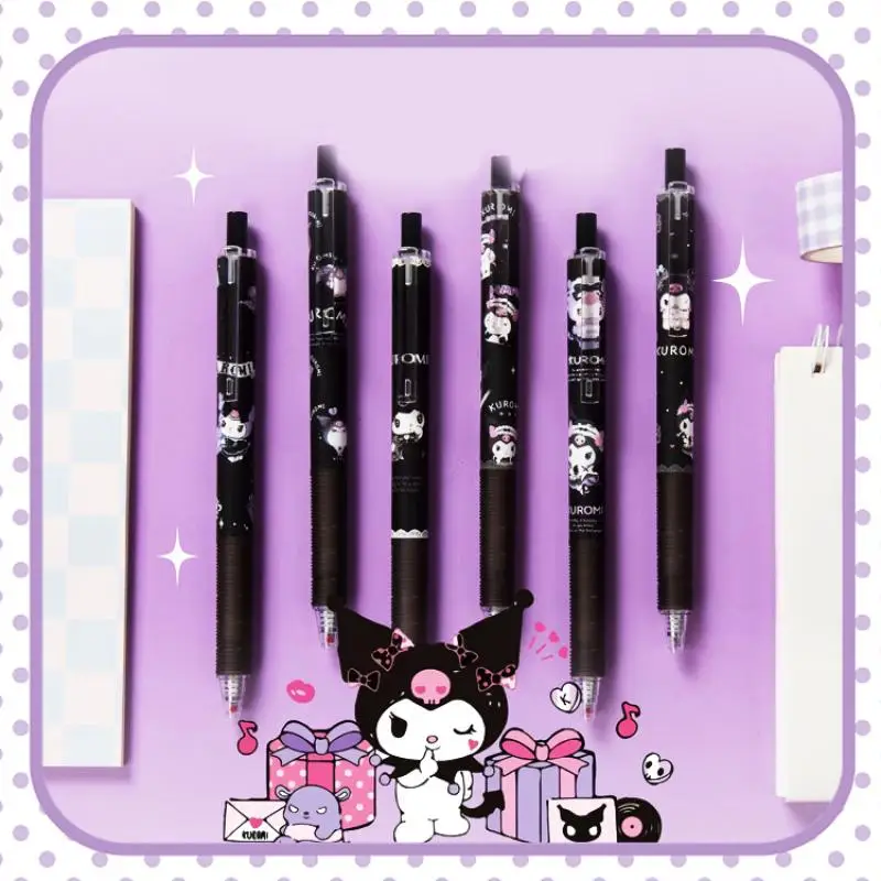 

6Pcs Kuromi Gel Ink Pens Kawaii Students Stationery Anime Sanrioed Lovely School Tools Cute Neutral Signing Pen office Kids Gift