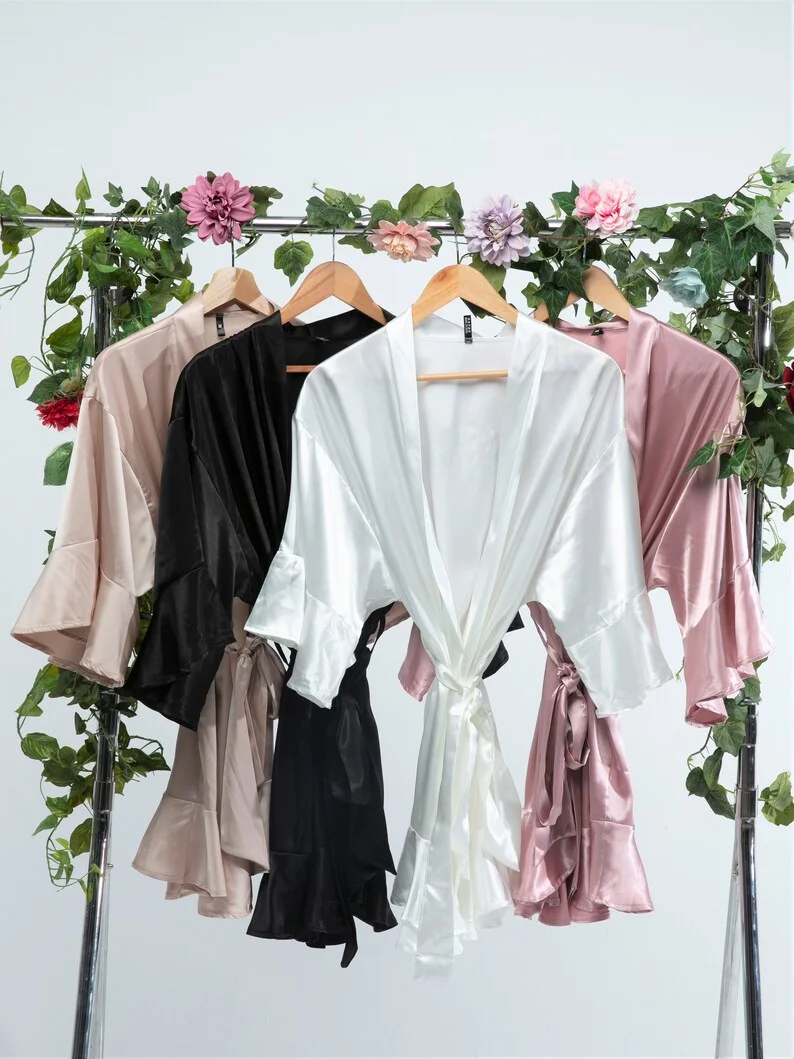 Personalized Ruffle Robe Bridal Party Satin Robes Wedding Day Bridesmaid Robes Bride Gift Customized Robe Monogrammed Robe